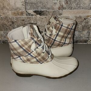 Sperry  Waterproof Duck Rain Boots Saltwater Plaid Lace-Up Duck Boots